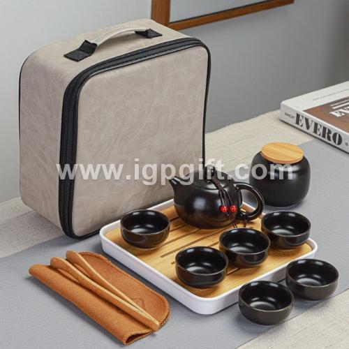 Ceramic Tea Set with Travel Storage Bag 