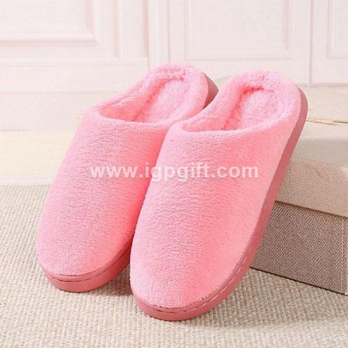 Solid color couple coral fleece cotton slippers 