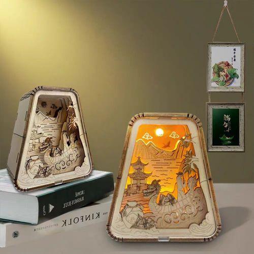 Dragon Boat Festival 3D Carved Wooden Lamp