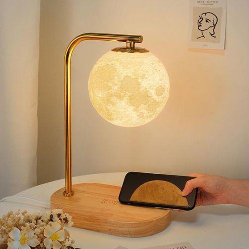 Moon Lamp with Wooden Pedestal
