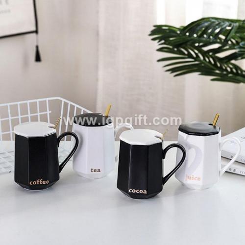 Simple style irregular shape ceramic coffee cup with spoon