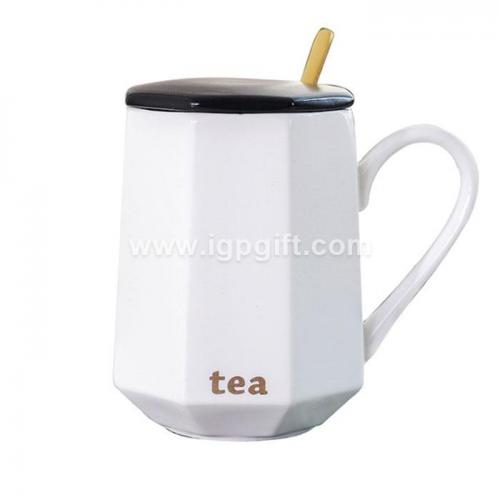 Simple style irregular shape ceramic coffee cup with spoon